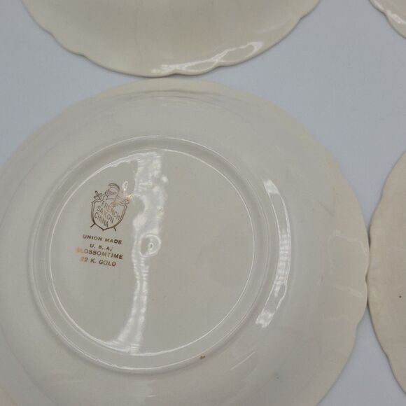 French Saxon China 22k Blossomtime 7.5 Inch Diameter Gold Bowls Set Of 4 Set 1 - Picture 4 of 10